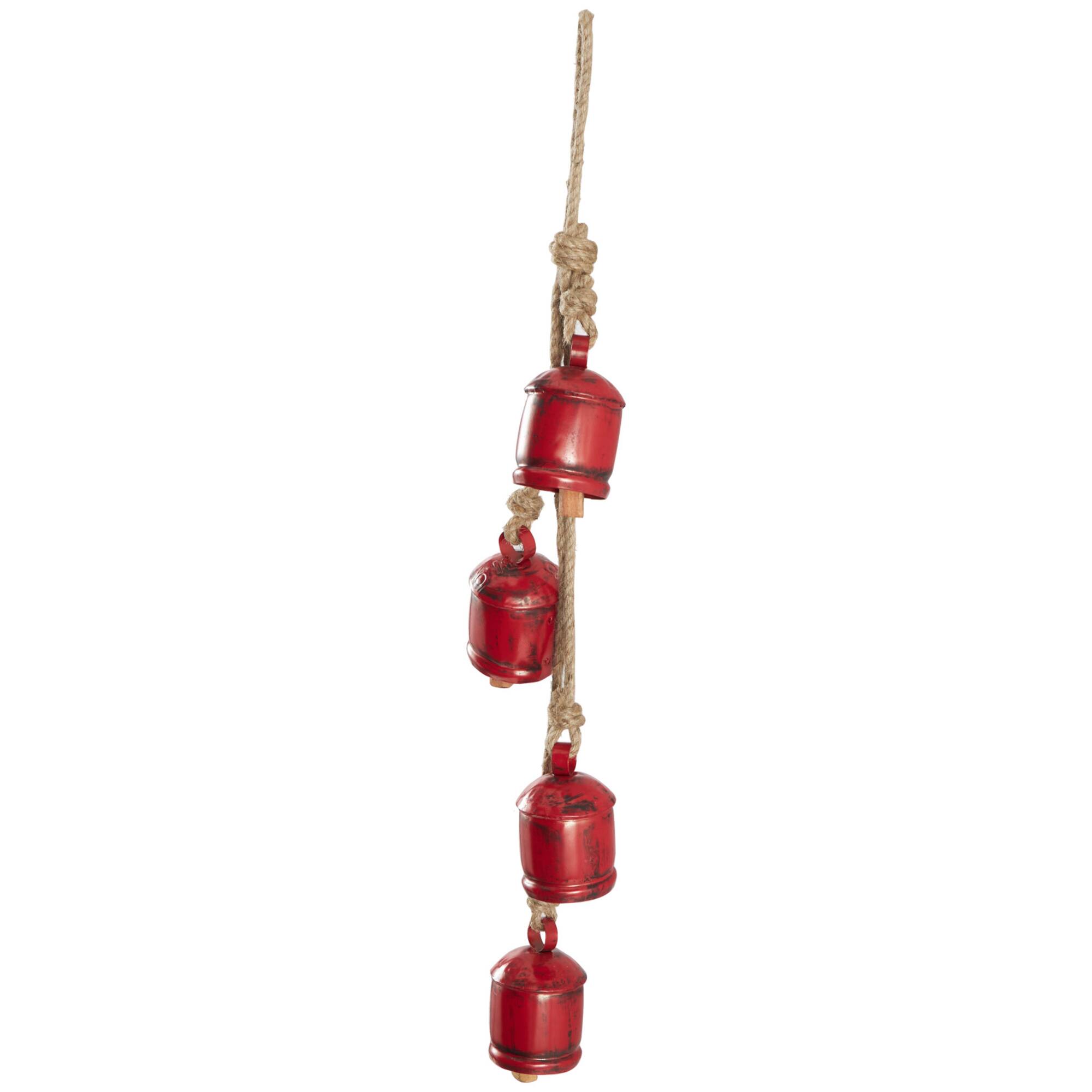 29" Metal Decorative Bell Cluster with Jute Hanging Rope